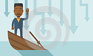 Failure black businessman standing on a sinking