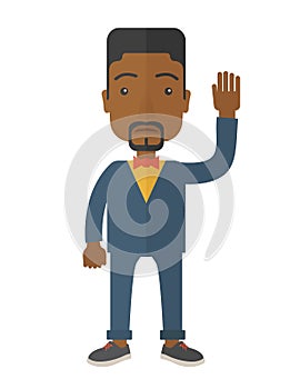 Failure black businessman standing waving his hand