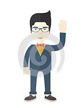 Failure chinese businessman standing waving his