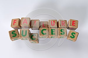 Failure and Success complimentary concept on wooden Dice