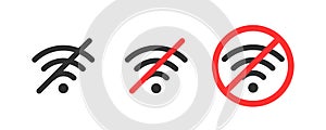 Failure wifi icon. Offline symbol. No Internet connection icon. Simple wifi signal sign. Disconnected wireless internet