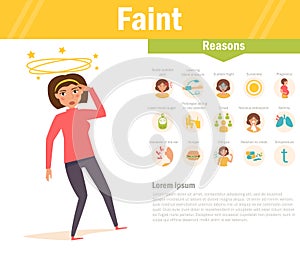 Faint. Reasons. Vector. Cartoon.