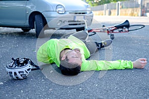 Fainted aching man after bicycle accident