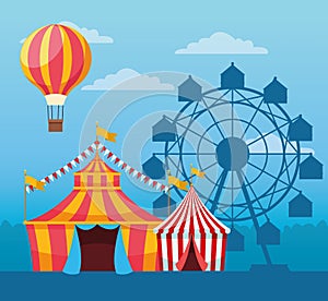 Fair festival with fun attractions scenery