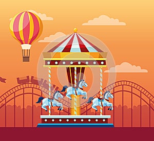 Fair festival with fun attractions scenery