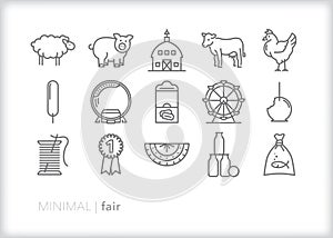 Fair icons of animals, crafts and objects at a state or county fair