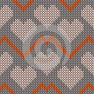 Fair isle heart knit scandinavian vector seamless pattern. Knitting crochet valentine