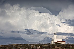 Fair Isle lighthouse with dramatic sky