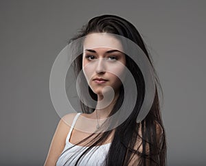 Fair-skinned girl, long hair, portrait