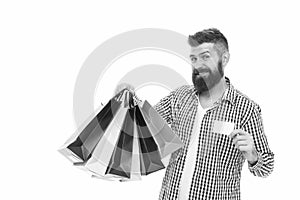 Fair trade competition and accurate information in marketplace. Safe shopping. Consumer protection concept. Man happy photo