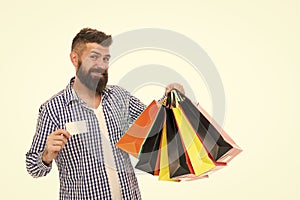 Fair trade competition and accurate information in marketplace. Safe shopping. Consumer protection concept. Man happy photo