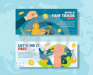 Fair Trade Day Horizontal Banner Flat Cartoon Hand Drawn Templates Background Illustration