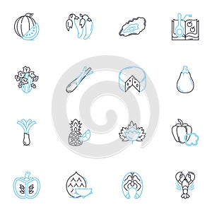 Fair trade linear icons set. Sustainable, Ethical, Justice, Equality, Cooperative, Organic, Transparency line vector and photo