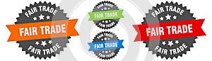 fair trade sign. round ribbon label set. Seal