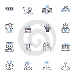 Fair trade tourism line icons collection. Fairness, Equity, Responsibility, Sustainability, Ethicality, Transparency