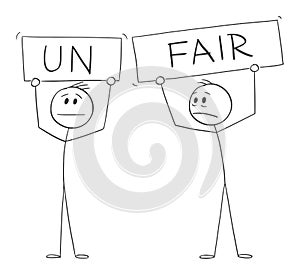 Fair and Unfair , Vector Cartoon Stick Figure Illustration