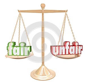 Fair Vs Unfair Words Scale Balance Justice Injustice photo