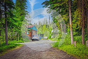 Fairbanks Alaska suburbs - Log cabin in the woods in city limits typical of where many residents in that area live