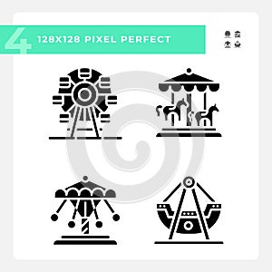 Fairground attractions pixel perfect black glyph icons set on white space