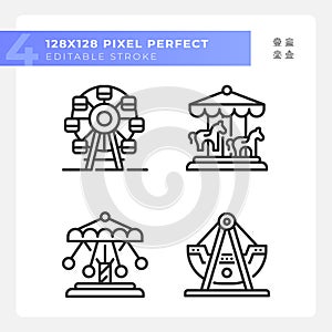 Fairground attractions pixel perfect linear icons set