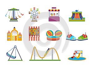 Fairground games, playgrounds and relaxing amusement park.