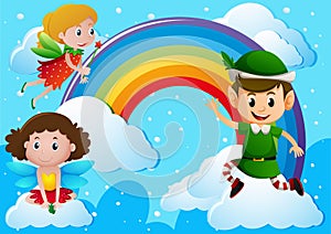 Fairies and elf over the rainbow