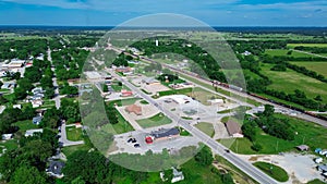 Fairland agriculture town along Conner Avenue with railroad tracks, business and residences building in southern Ottawa County, photo