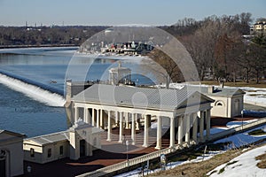 Fairmount Water Works historical landmark and boathouse row, Philadelphia, USA.