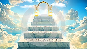 Fairness as stairs to reach out to the heavenly gate for reward, success and happiness. Step by step, Fairness elevates