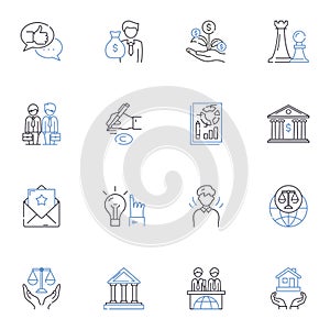 Fairness line icons collection. Justice, Equality, Impartiality, Equitability, Righteousness, Hsty, Integrity vector and photo