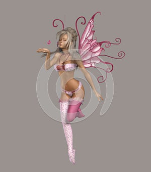 Pink Winged Fairy Character In Romantic Fantasy Style