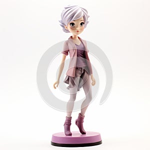 Fairy Academia Doll: Light Silver And Light Purple Figurine With Short Mauve Hair