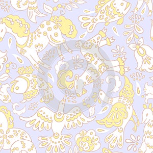 Fairy animals seamless vector pattern.