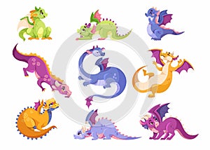 Fairy Baby Dragon as Winged and Horned Legendary Creature Vector Set