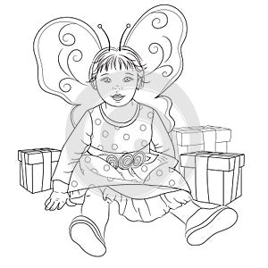 Fairy Baby Girl With Gifts For Coloring Book