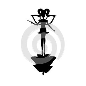 Fairy black silhouette with a magic wand on a flower