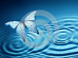 Fairy Blue Butterflies On Water