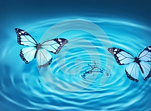 Fairy Blue Butterflies On Water