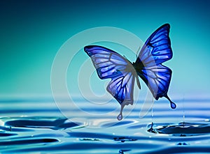 Fairy Blue Butterflies On Water