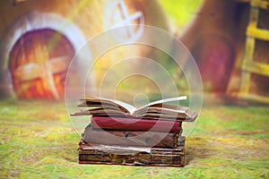 Fairy books in front of colorful background