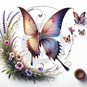 Fairy Butterfly and Beautiful Flowers Bundle Illustration