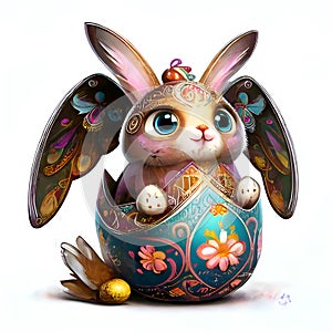 Fairy cartoon easter bunny in ukrainian pysanka