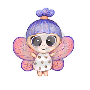 Fairy fairy cartoon watercolor illustration. cute character.