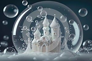 fairy castle made of soap and foam with soap bubbles