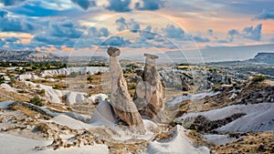 Fairy chimney rock formations of Cappadocia landscape