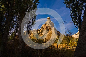 Fairy Chimneys with beautiful old rock formations, Cappadocia, Goreme, Nevsehir, Turkey