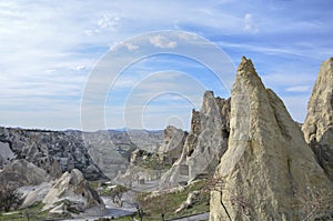 Fairy chimneys from Cappadocia with clouds.