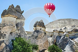 Fairy Chimneys in Cappadocia and hot air balloon