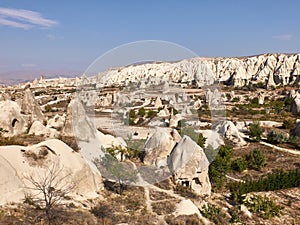 Fairy chimneys in Cappadocia. Spectacular volcanic rock formations