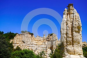 Fairy chimneys on geologic organs of Ille Sur Tet in Roussillon France